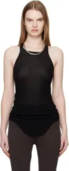 Rick Owens Black Ribbed Tank Top With Curved Hem In Viscose And Silk Blend Woman In Black