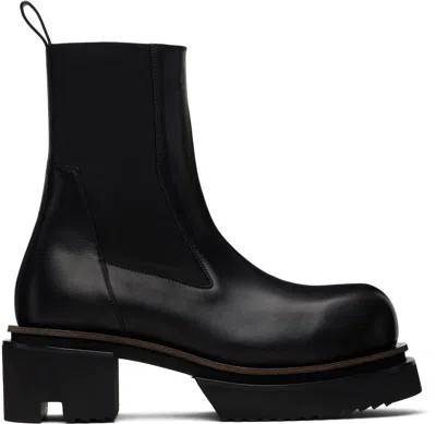 Rick Owens Chunky Sole Ankle Boots With Elastic Panels In Black