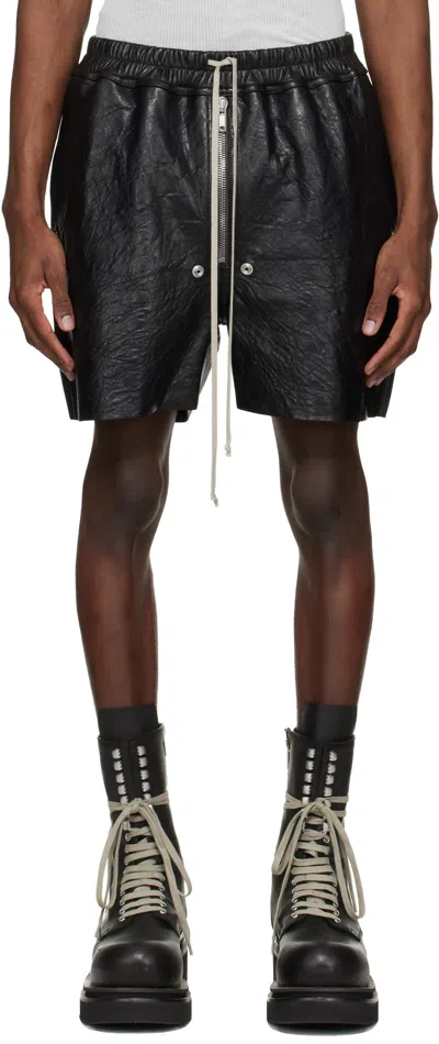 Rick Owens Black Temple Bela Boxers Leather Shorts