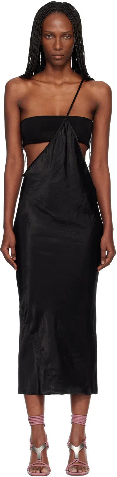 Rick Owens Black Temple Bias Strap Midi Dress