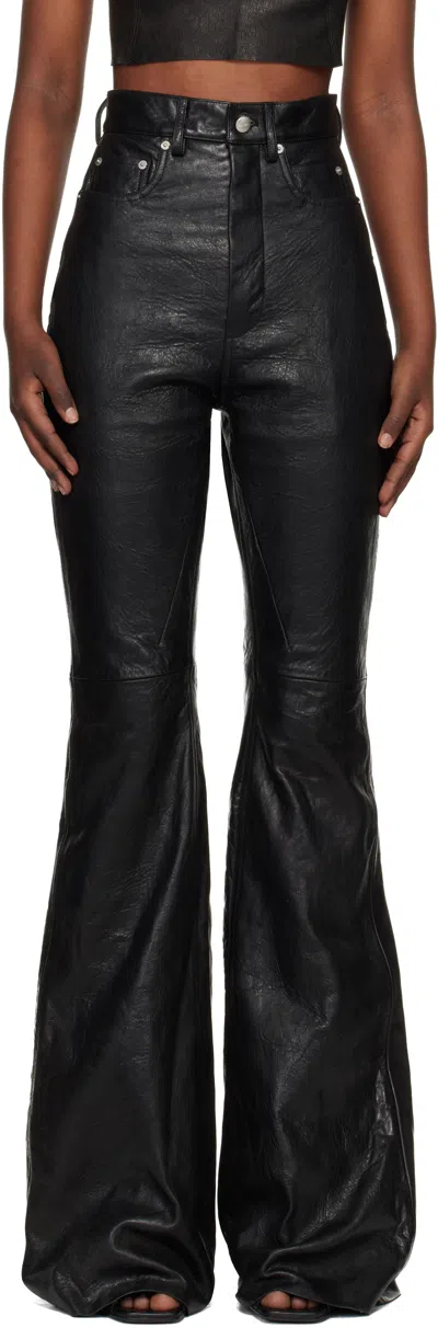 Rick Owens Black Temple Bolan Bootcut Leather Pants