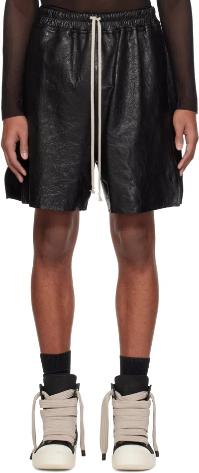 Rick Owens Black Temple Boxer Leather Shorts