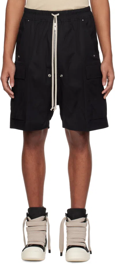 Rick Owens Black Shorts With Elastic Drawstring Waist And Eyelet Details In Cotton Stretch Man