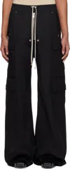 Rick Owens Heizer Belas Wide-leg Cotton-blend Poplin Drawstring Cargo Trousers In Black