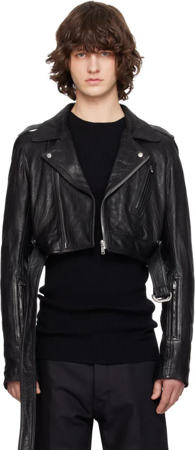 Rick Owens Black Temple Cropped Luke's Stooges Leather Jacket