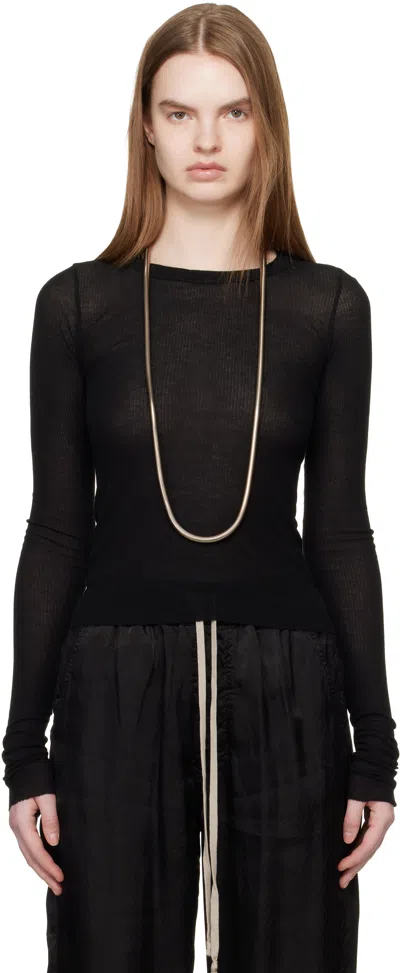 Rick Owens Black Temple Cropped Rib Ls T-shirt