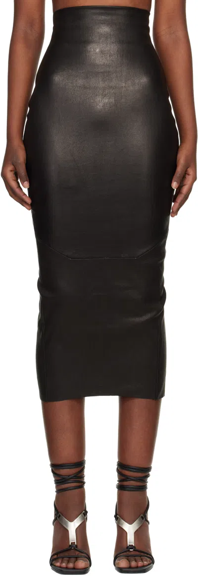 Rick Owens Black Temple Dirt Pilla Leather Midi Skirt