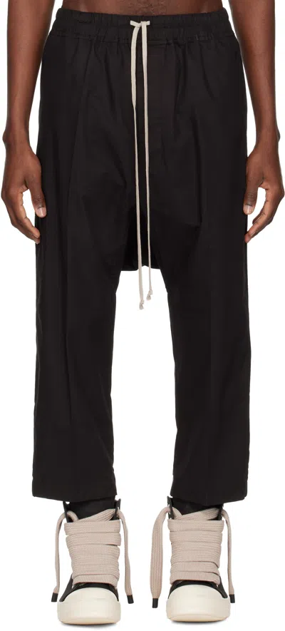 Rick Owens Black Temple Drawstring Cropped Trousers