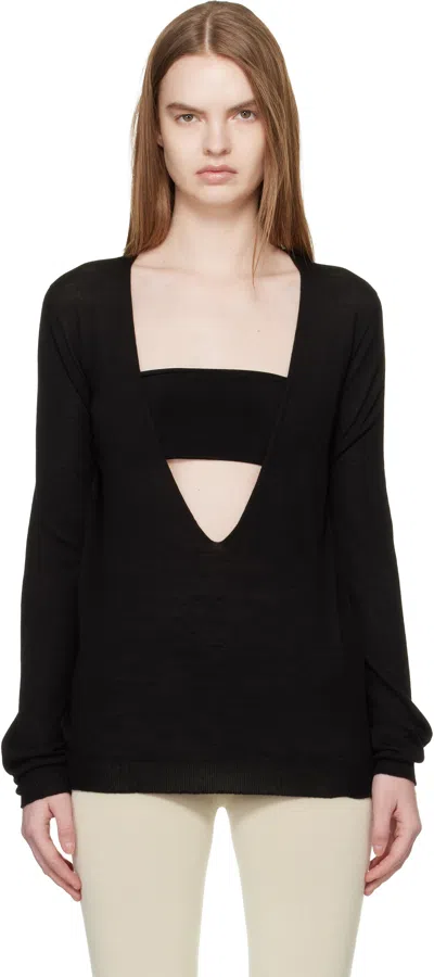 Rick Owens Black Temple Extreme V Neck Pull Sweater