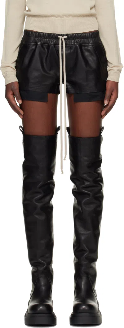 Rick Owens Black Temple Fog Leather Shorts