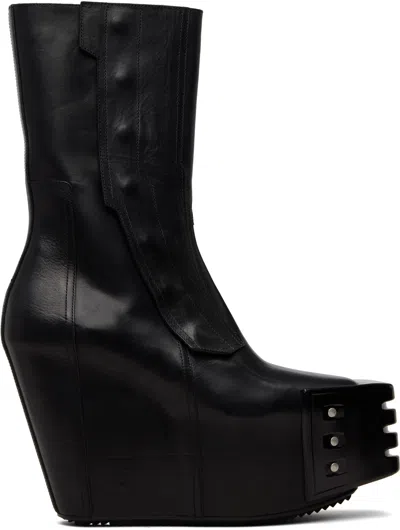 Rick Owens Black Temple Grilled Moto Wedge Boots
