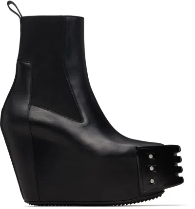 Rick Owens Black Temple Grilled Wedge Beatle Chelsea Boots