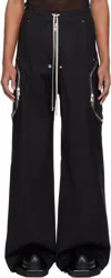Rick Owens Heizer Belas Wide-leg Cotton-blend Poplin Drawstring Cargo Trousers In Black