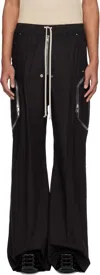 Rick Owens Heizer Belas Wide-leg Cotton-blend Poplin Drawstring Cargo Trousers In Black