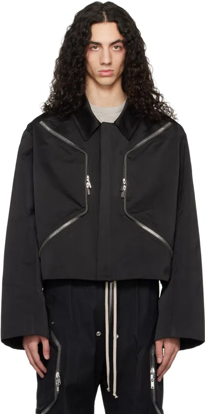 Rick Owens Temple Heizer Mac Textured-leather Jacket In Black
