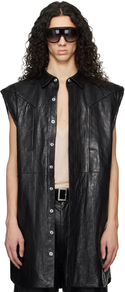 Rick Owens Black Temple Jumbo Outshirt Leather Vest