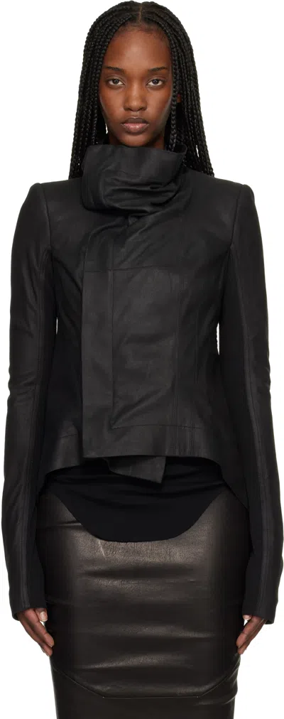 Rick Owens Black Temple Naska Leather Jacket In Blue