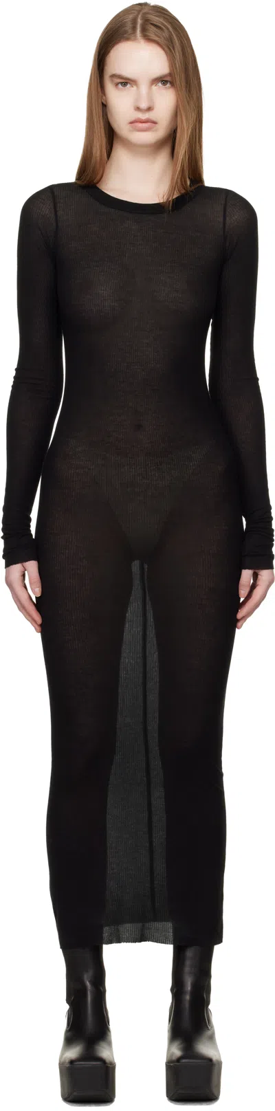 Rick Owens Black Temple Rib Ls Midi Dress