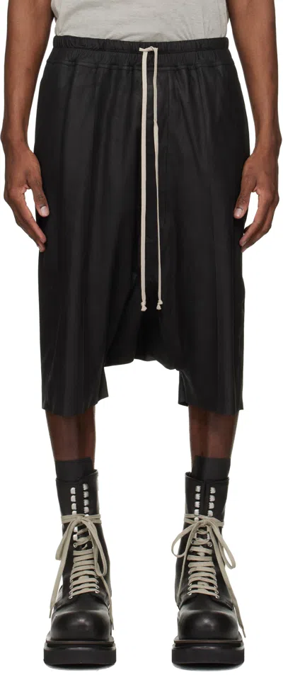 Rick Owens Black Temple Rick S Pods Leather Shorts