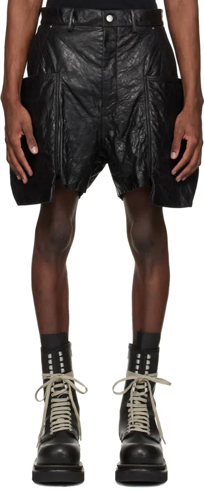 Rick Owens Black Temple Stefan Leather Cargo Shorts