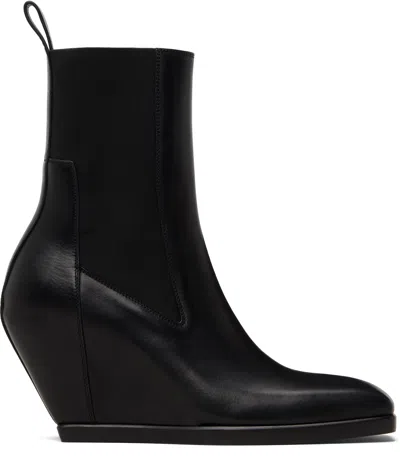 Rick Owens Black Temple Wedge Heeled Sliver Chelsea Boots