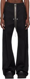 Rick Owens Heizer Belas Wide-leg Cotton-blend Poplin Drawstring Cargo Trousers In Black
