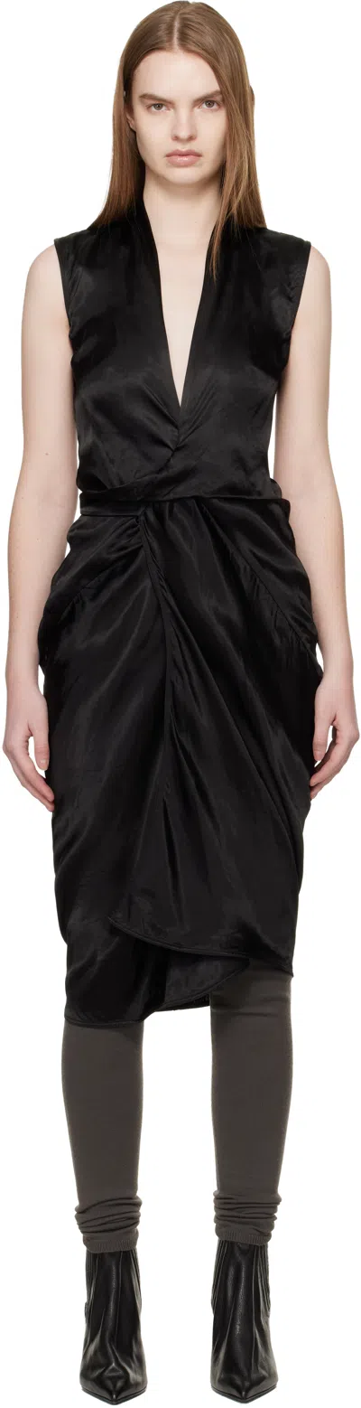 Rick Owens Black Temple Wrap Sl Midi Dress