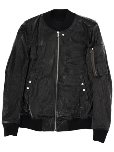 Rick Owens Classic Flight Lamb Leather Bomber Jacket In Black