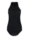 Rick Owens Black Top With U-neck And Ribbed Desgin In Viscose And Silk Blend Woman In Black