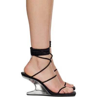 Rick Owens Black Tower Cantilever 8 Wrap Heeled Sandals In 90 Black/clear
