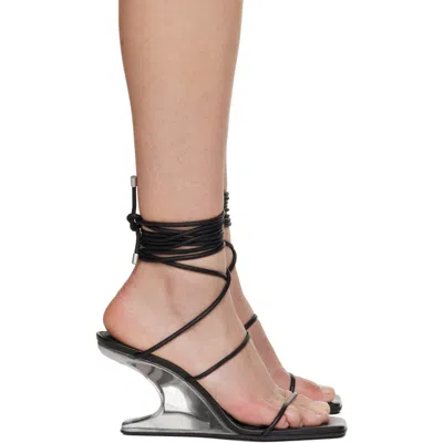 Rick Owens Black Tower Cantilever 8 Wrap Heeled Sandals In 90 Black/clear