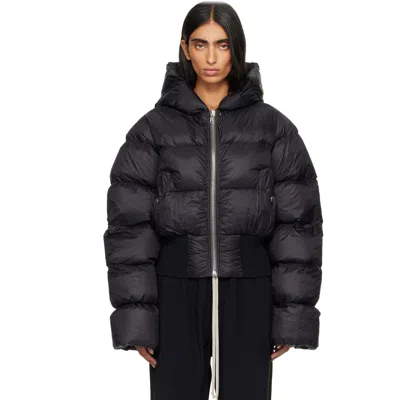 Rick Owens Black Tower Cinched Hooded Down Jacket
