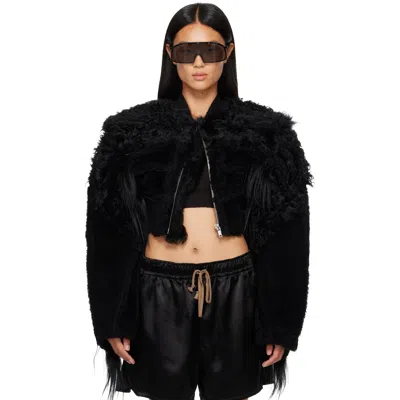 Rick Owens Black Tower Collage Cropped Shearling Bomber Jacket In 09 Black