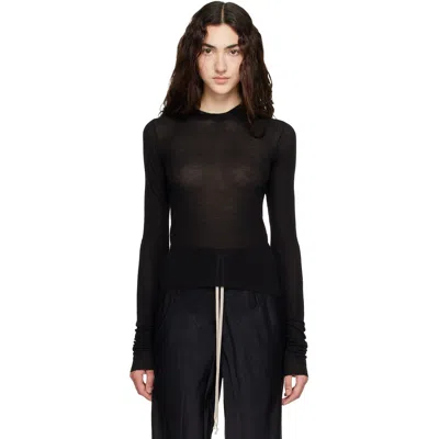 Rick Owens Black Tower Cropped Rib Ls Hoodie