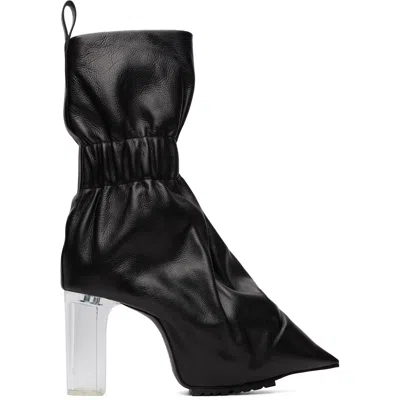 Rick Owens Black Tower Cuffed Taquito Pull On Boots In 90 Black/clear