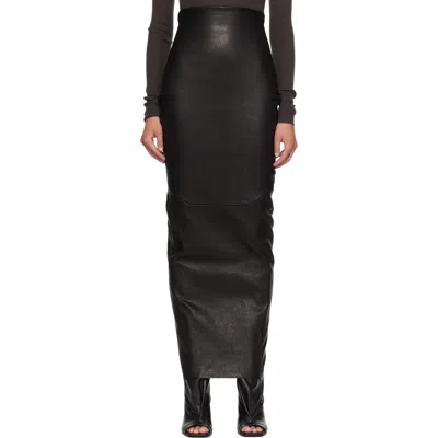Rick Owens Black Tower Dirt Pillar Leather Maxi Skirt In Brown