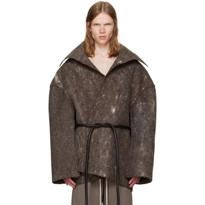 Rick Owens Black Tower Dracucollar Jacket In Brown
