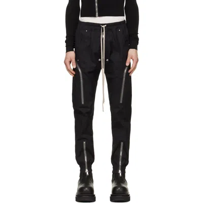 Rick Owens Heizer Cargo Pants Elastic Waist Zippers In Black