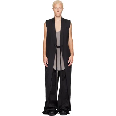 Rick Owens Black Tower Long Lab Vest In 09 Black