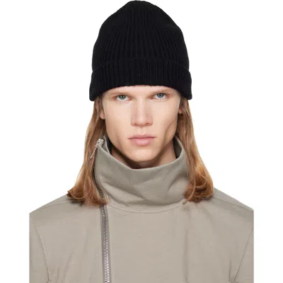 Rick Owens Black Tower Ribbed Beanie In 09 Black