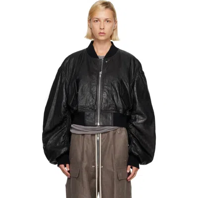 Rick Owens Black Tower Secchia Cropped Leather Flight Jacket In 09 Black