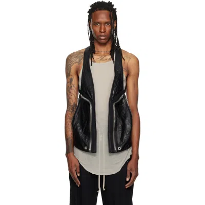 Rick Owens Black Tower Temple Leather Vest In 09 Black