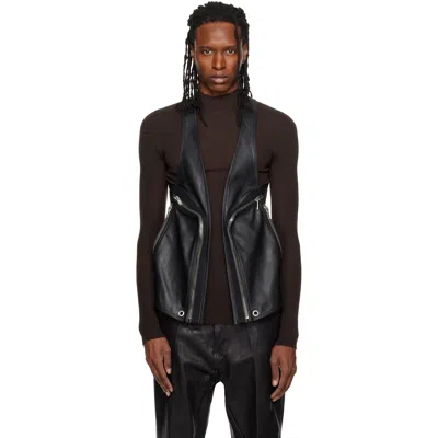 Rick Owens Black Tower Temple Leather Vest In 09 Black