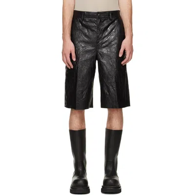 Rick Owens Black Tower Tumbled Leather Work Shorts