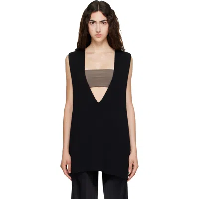 Rick Owens Black Tower Wool Knit V Neck Vest In 09 Black