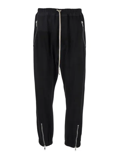 RICK OWENS BLACK TRACK PANTS WITH OVERSIZED DRAWSTRING IN WOOL MAN