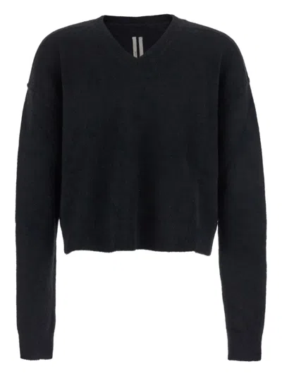 RICK OWENS BLACK V-NECK SWEATER