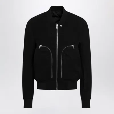 Rick Owens Black Virgin Wool Bomber Jacket With Zip