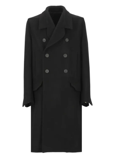 Rick Owens Officer Double-breasted Melton Virgin Wool Coat In Black