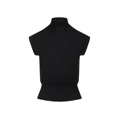 RICK OWENS BLACK VIRGIN WOOL SHORT SLEEVES TURTLE TOP